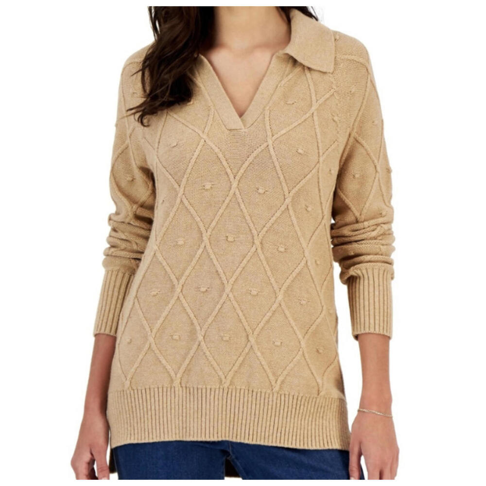 CHARTER CLUB brown cotton collared sweater sz S